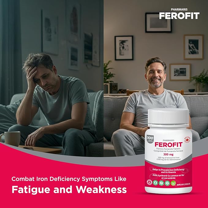 Ferofit - Ferrous Fumarate 300mg (100mg Elemental Iron) Prevents Anemia Due to Deficiency Iron Supplement for Women &amp Men 100 Tablets