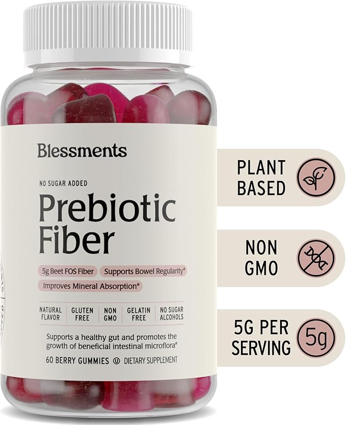 Prebiotic Fiber Gummies for Adults &amp Kids with No Added Sugar- 5g (60 Count-2 Pack) High Fiber Supplement Gummies - Vegan - Keto Friendly - Digestive Health Supplements