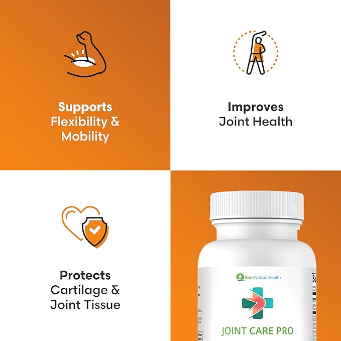 Ben's Natural Health Joint Care Pro Joint Health Supplement with Turmeric Hyaluronic Acid Vitamin C D K Pea White Willow Bark 60 Capsules