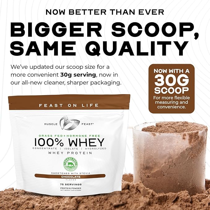 Muscle Feast 100% Whey + Creatine Bundle: (1) 100% Whey Protein (Chocolate 5lb) + (1) Creatine Powder (Unflavored 300g)