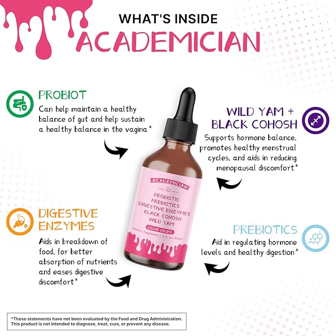 Wild Yam Root Tincture with Prebiotic Liquid Probiotic Digestive Enzyme Black Cohosh Drops - 60ml