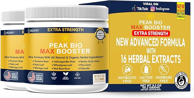 Peak Bio Max Booster Extra Strength Natural Organic Supplement with Turmeric Ashwagandha Moringa 28 Servings 5.3 oz Powder (2)