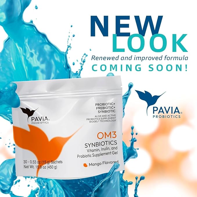 Pavia Live Probiotics Bio-Gel with Omega 3 | Probiotics &amp Prebiotics with Nutrients | Cognitive &amp Focus Support | Sugar Free | Mango Flavor | 1 Billion Live Cultures | 30 Sachets