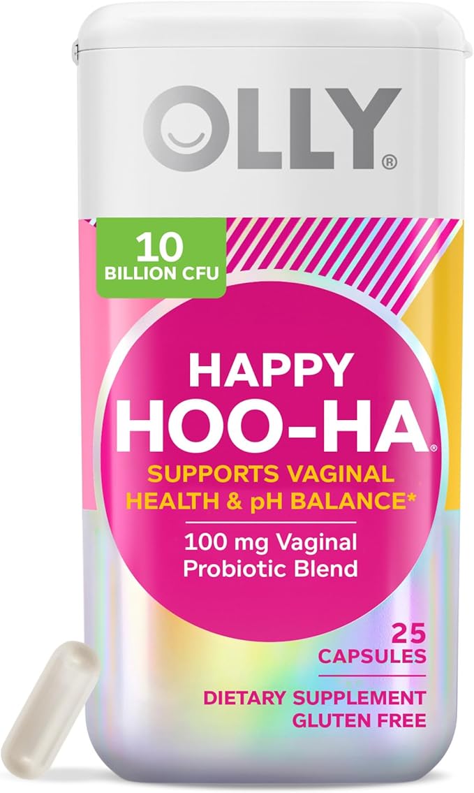 OLLY Happy Hoo-Ha Probiotic for Women Vaginal Health Capsules 25 Count &amp Metabolism Gummy Rings for Energy 30 Count