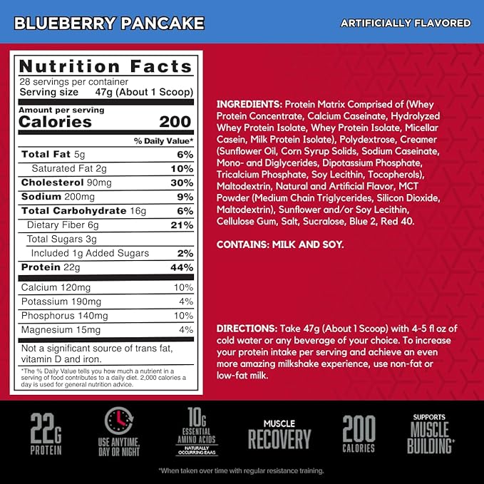 BSN SYNTHA-6 Premium Protein Powder with 6g of Fiber Whey Protein Micellar Casein Milk Protein Isolate Blend 5g Fat Blueberry Pancake 28 Servings (Packaging May Vary)