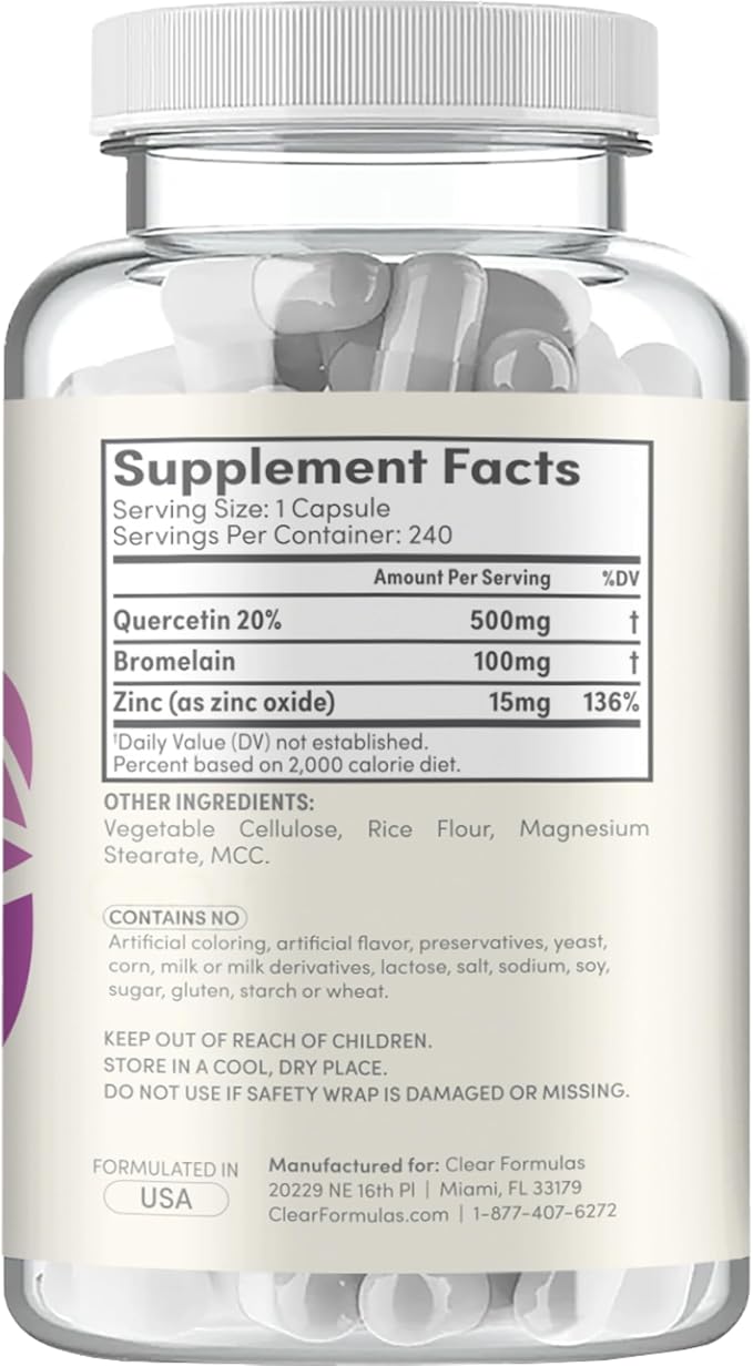 Advanced Zinc Quercetin with Bromelain Formula - Triple Immune Support Quercetin Complex for Daily and Seasonal Immune System Wellness Support - Made in a cGMP American Facility (Single)
