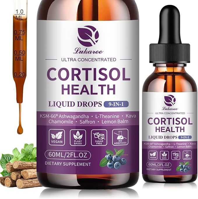 Cortisol Supplements for Women Cortisol Reducer Manager Detox with KSM-66® Ashwagandha Kava Lemon Balm &amp Vitamin C B5 B6 Lower Cortisol Hormone Harmony Liquid Drops 2 FL.OZ Blueberry Flavor