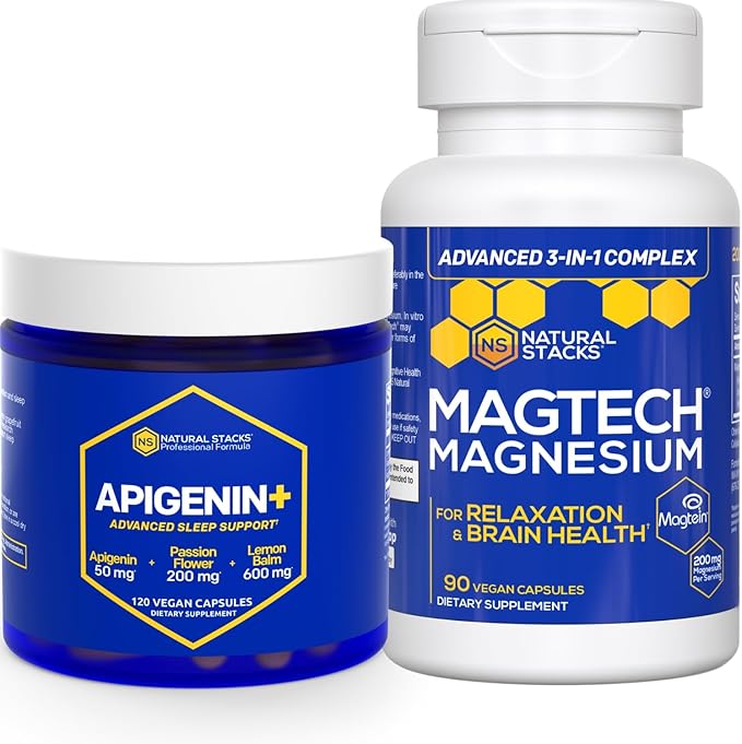 NATURAL STACKS Apigenin for Sleep + Magtech Magnesium Supplement Bundle - Supports Sleep &amp Brain Health* - 210 Total Capsules