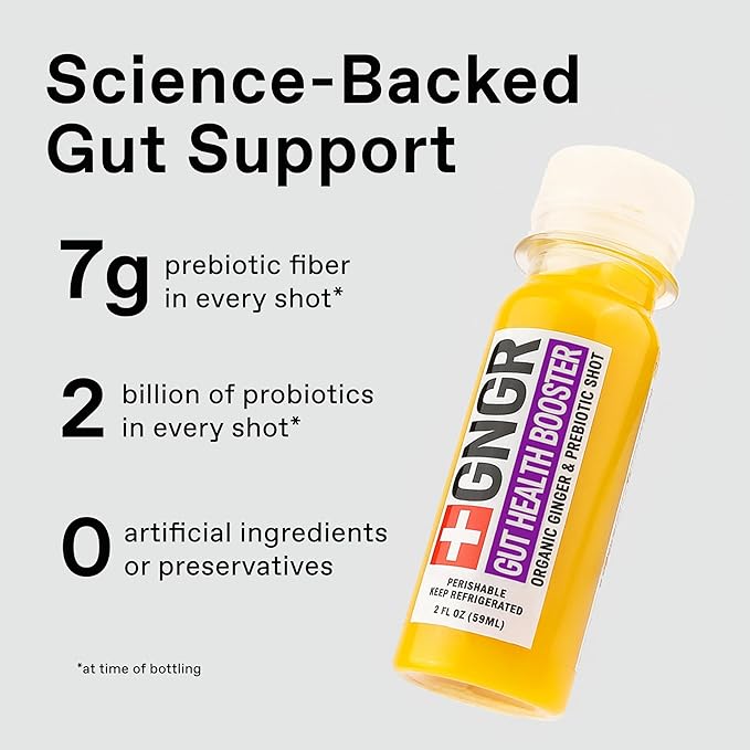 +GNGR Gut Health Shot – Prebiotic and Probiotic for Women &amp Men - Digestive &amp Immune Support Organic Ginger Shot with Apple Cider Vinegar Turmeric Aloe Vera 2 fl oz (12-Pack)