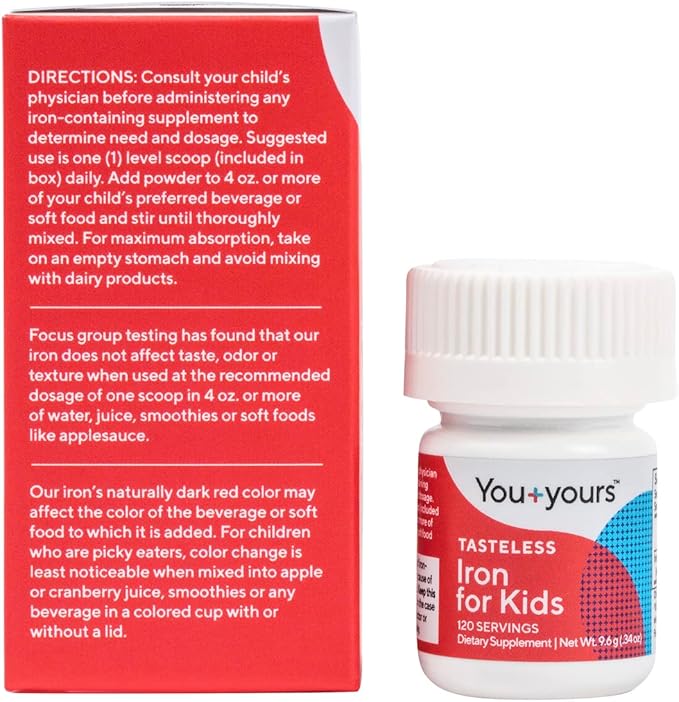 Tasteless Iron for Kids + Toddlers- 4-Month Supply- No Sweeteners Flavors or Preservatives. Add to Beverages or Food. Pure Flavorless Children's Iron Supplement.