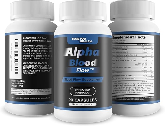 Alpha Blood Flow - Improved Formula - Our Best Alpha Boost Male Blood Circulation Supplements for Men - Circulatory Supplements Best Blood Flow Vasodilator Nitric Oxide Blood Flow Supplements for Men
