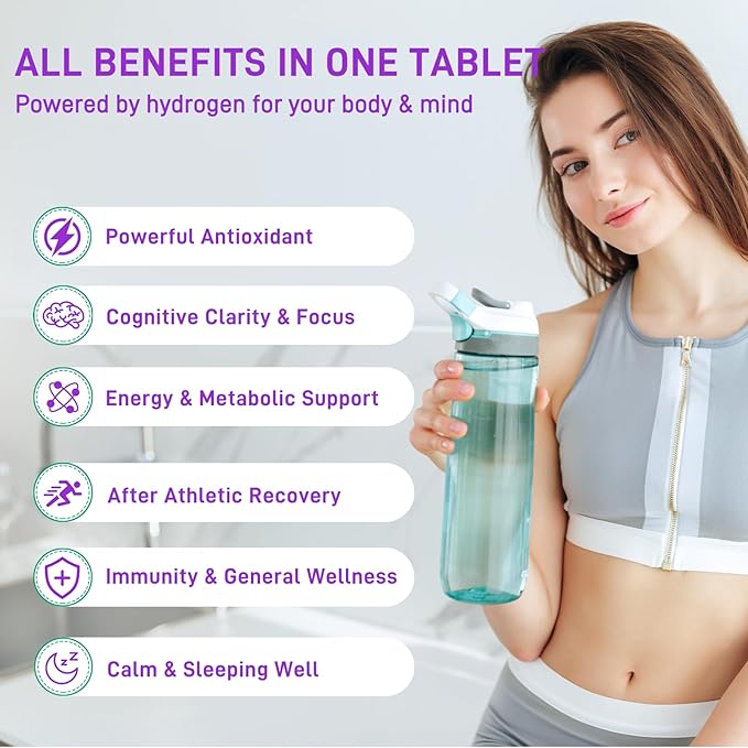 Hydrogen Water Tablets 8 PPM Hydrogen Tablets for Drinking Water with Magnesium Glycinate Base H2 Molecular Hydrogen Rich in Antioxidants Cognitive &amp Athletic Performance Energy (90 Counts)