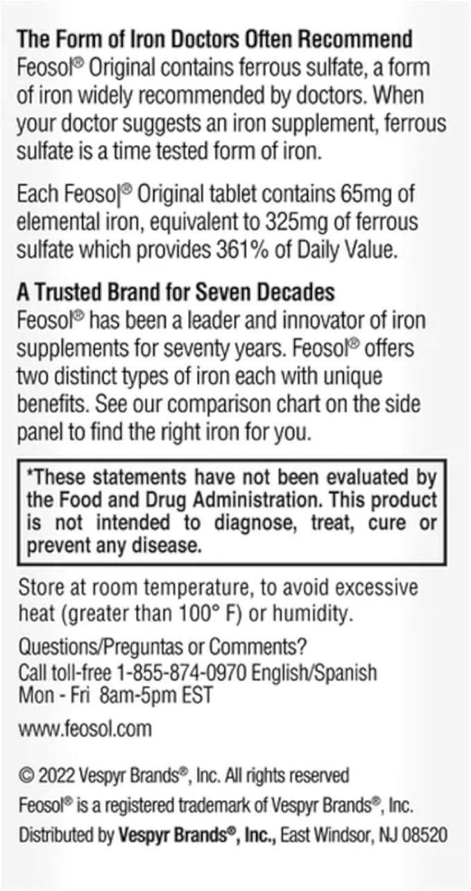 Feosol Original Ferrous Sulfate Iron Supplement  120 CT (Pack of 3)