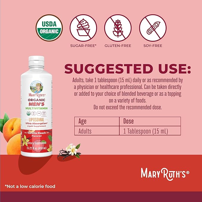 MaryRuth Organics Multivitamin for men | Sugar Free mens Multivitamin | Liquid Vitamins for men | Immune Support Supplement | Cognitive Health &amp Overall Wellness | Vegan | Non-GMO | 15.22 Fl Oz