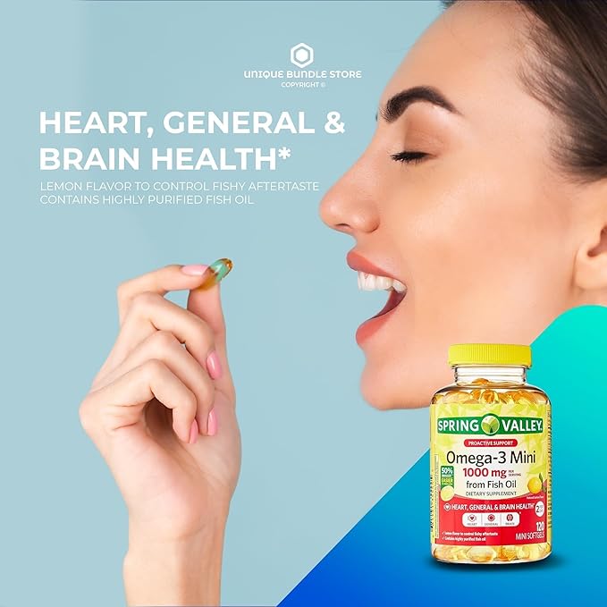 Omega 3 Mini 1000mg from Fish Oil – 120 Softgels Lemon Flavor Fish Oil Omega 3 Supplements with EPA DHA Fatty Acid Supplement Easy to Swallow (Pack of 2)