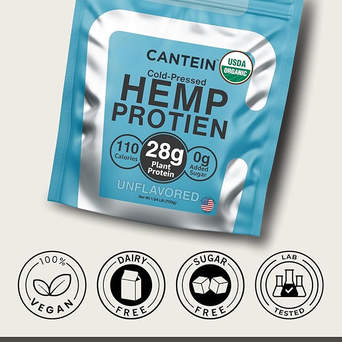 Organic Plant-Based Protein Powder - 100% Hemp Protein Vegan Shake Mix - Lactose Dairy &amp Gluten Free Clean Natural Unflavored (20 Servings)