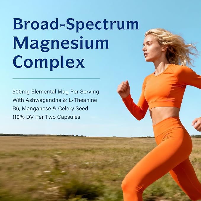 Innate Vitality Magnesium Supplement 500mg Magnesium Glycinate Malate &amp Taurate with Vitamin B6 Ashwagandha L-Theanine &amp Celery High Absorption Vegan Non-GMO (180 Count)