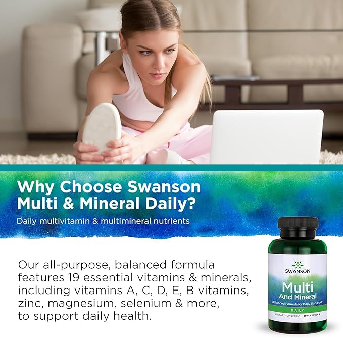 Swanson Multi and Mineral Daily Men's Women's Multivitamin Multimineral Health Supplement 250 Capsules (Caps)