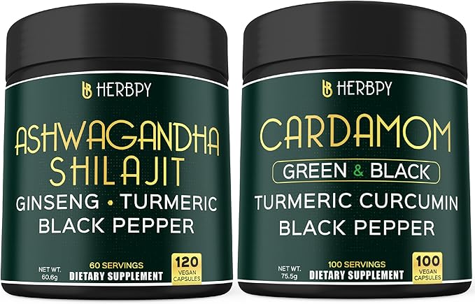 Bundle 5in1 Ashwagandha Shilajit 120 Count &amp 4in1 Cardamom Capsules 100 Count