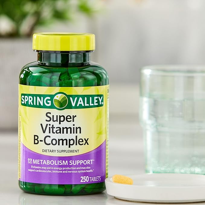 Spring Valley Super Vitamin B Complex Calcium Carbonate Ascorbic Acid 250 Tablets - Set by Basket Goods