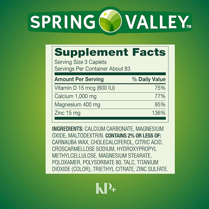 Calcium Magnesium Zinc Plus Vitamin D3 Dietary Supplement 250 Count (Pack of 2)
