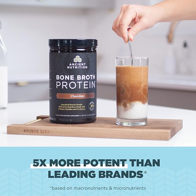 Ancient Nutrition Bone Broth Protein Powder Chocolate 40 Servings + Beef Bone Broth Protein Powder Salted Caramel 20 Servings
