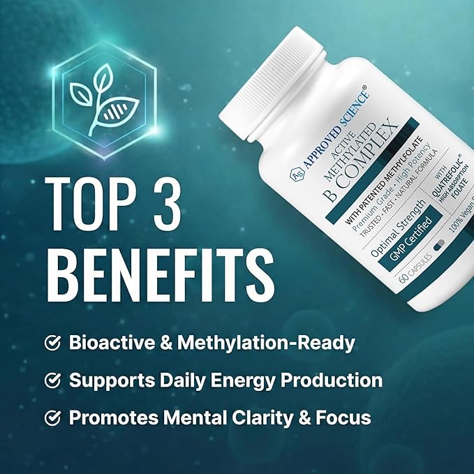 Approved Science Methylated B Complex – Full Bioactive Vitamin B Complex - Folate (5-MTHF) Methylated Vitamin B12 P5P – Methylation Support – Choline Betaine - 60 Capsules - Pack of 6