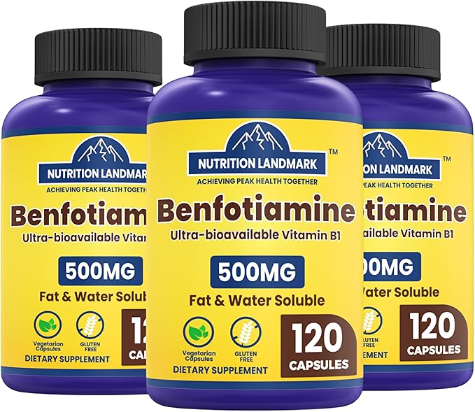 B1 Benfotiamine 500mg per Serving 120 CapsulesFat &amp Water Soluble Vitamin B1 Gluten Free Non-GMO Vegetarian 3pack