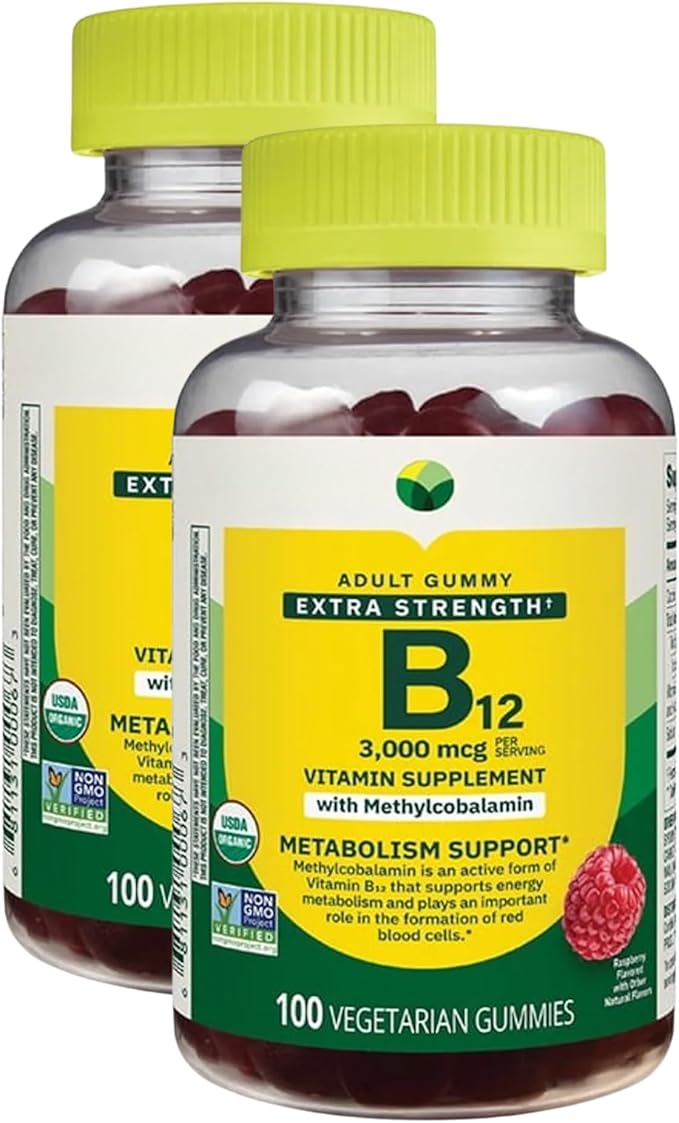 KP+ Spring Valley Vitamin B12 | B12 3000 mcg Extra Strength | Vitamin Supplement with Methylcobalamin | Metabolism Support | Raspberry Flavor | 100 Vegetarian Gummies | Pack of 2
