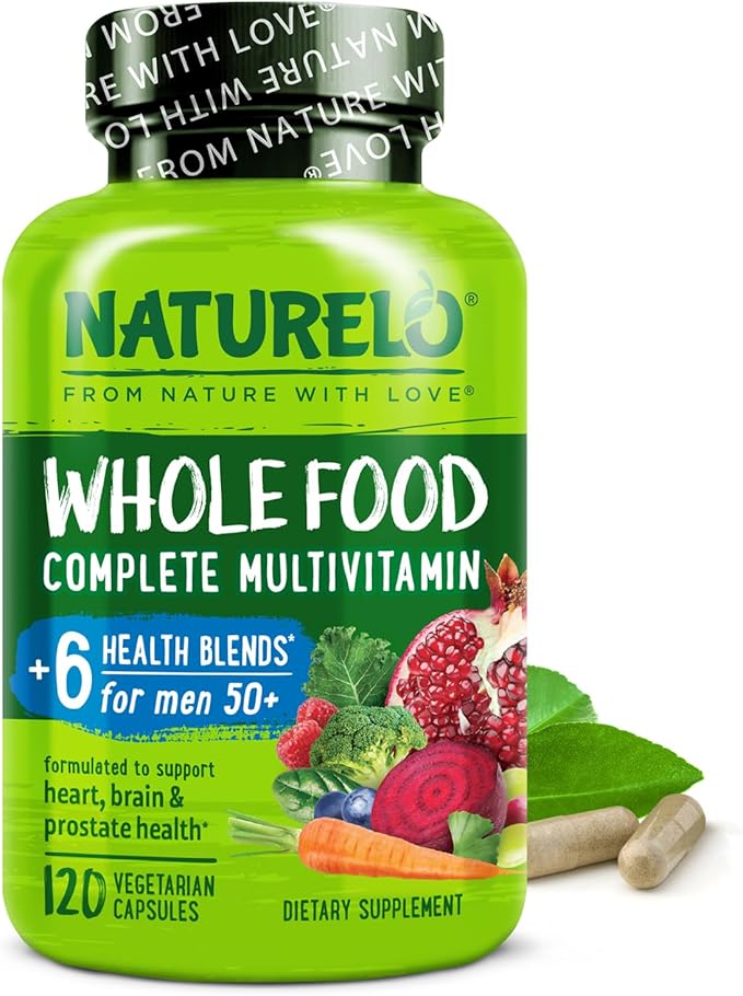 NATURELO Whole Food Multivitamin for Men 50+ - with Vitamins Minerals Organic Herbal Extracts - Vegan Vegetarian - for Energy Brain Heart and Eye Health - 120 Capsules