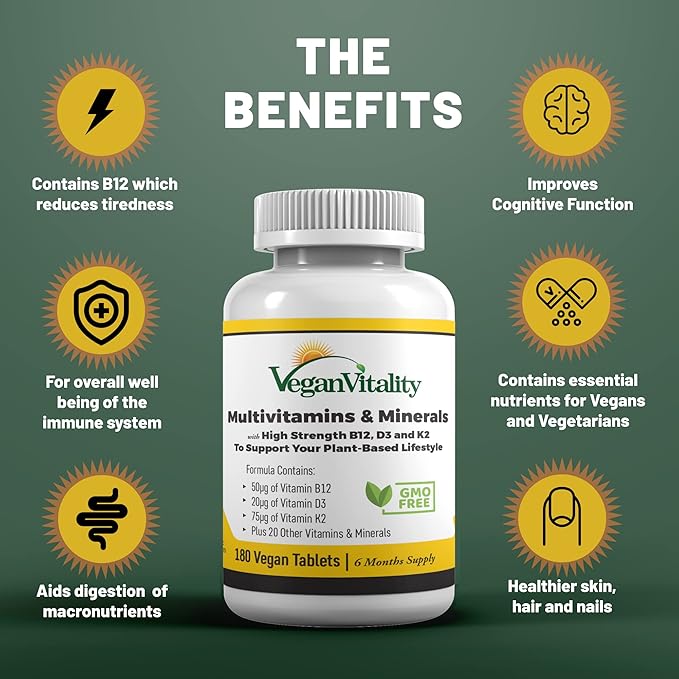 Vegan Vitality Brain Nutrition Bundle - Lions Mane Nootropic Capsules and Vegan Multivitamins. High Strength Plant-Based Supplements for Memory and Focus and Overall Health for Vegans and Vegetarians