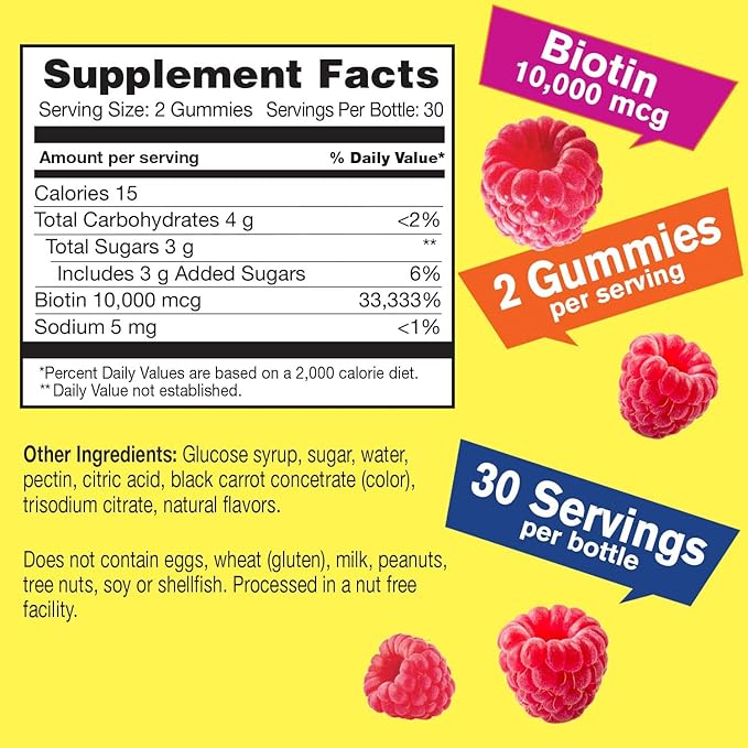 WellYeah High Potency Biotin 10000 mcg Gummies 2 Pack - for Stronger Hair Skin &amp Nails - Vegan-Friendly Gluten-Free Non-GMO and Delicious Berry Flavor - 60 Gummies