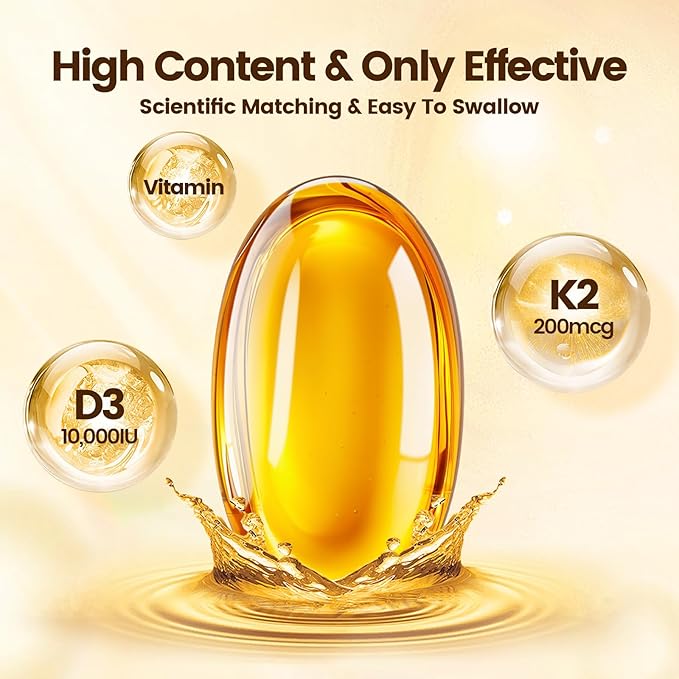 Vitamin D3 10000 iu Plus K2 (MK-7) 200 mcg 300 Coconut Oil Softgels| 2 in 1 VIT D &amp K Complex | Supports Calcium Absorption Bone Immune &amp Heart Health – Easy to Swallow (900 Softgels /3 Ba