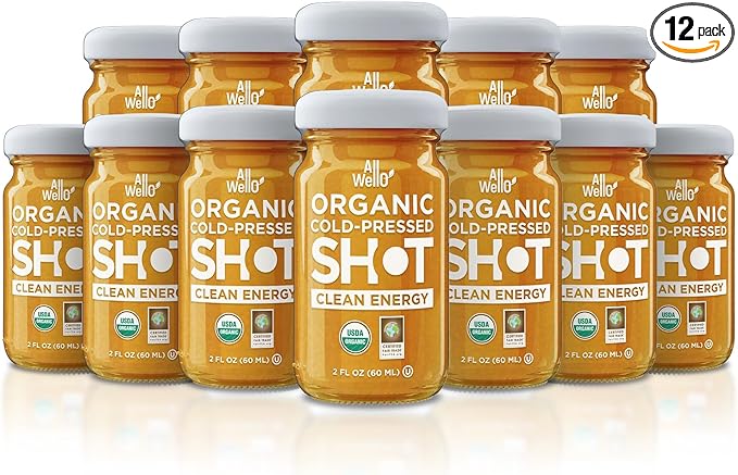 ALLWELLO Cold-Pressed Clean Energy Shot 60 mL USDA Organic Natural Immune Booster NONGMO (12 PK Clean Energy)