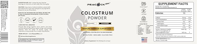 Colostrum Powder – 60g (30 Servings) Unflavored Bovine Colostrum Supplement Superfood for Hair Skin &amp Gut Health Gluten-Free Non-GMO