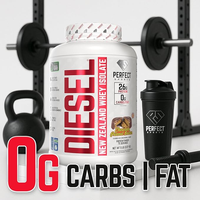 PERFECT SPORTS Diesel 100% New Zealand Whey Protein Isolate | Stevia Sweetened No Artificial Ingredients Keto | 0g Carb 0g Fat 26g Protein | 5 Pounds (Chocolate Peanut Butter)