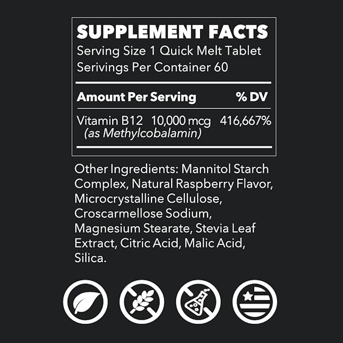 LifeSeasons Essentials Vitamin B12 10000 mcg Quick Melts – Methylcobalamin B12 for Energy Production &amp Nervous System Support – Berry Flavor – Fast-Dissolving Tablets – 60 Quick Melts