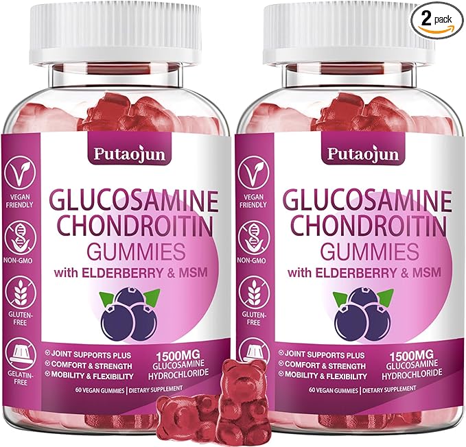 Glucosamine Chondroitin Supplements with MSM &amp Elderberry | Glucosamine Chondroitin Gummy for Adults &amp Women Men | Glucosamine chondroitin Gummies Extra Strength | Joint Supplement | 2 Pack