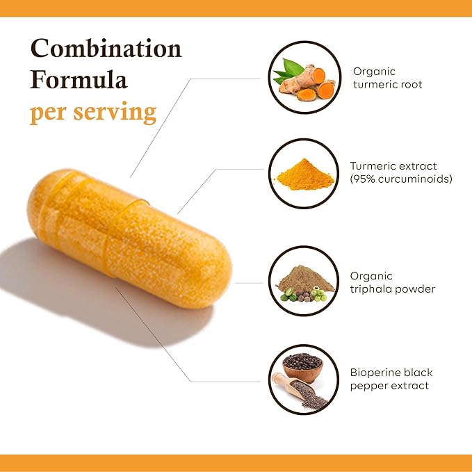 Turmeric Curcumin 1000mg with Bioperine &amp Organic Triphala - 120 Capsules Non-GMO Gluten/Soy Free Enhanced Absorption Formula