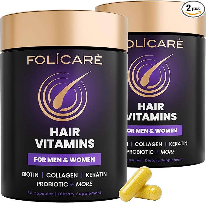 Biotin Hair Growth Supplement with Collagen Keratin and Probiotics – Hair Growth Support Skin &amp Nails Supplement for Men and Women – Supports Thicker Stronger Hair – Made in USA (2 Pack)
