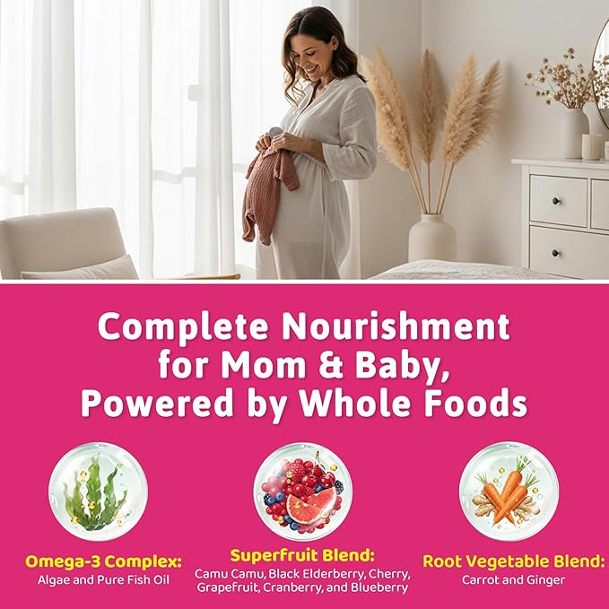 Prenatal Vitamin for Womem 37-In-1 Multivitamin Gummies w/Omega-3 DHA Methylfolate Choline Iron Vitamin B12 B6 D3 C Postnatal Vitamins Support Mom &amp Baby | Before During &amp After Pregnan