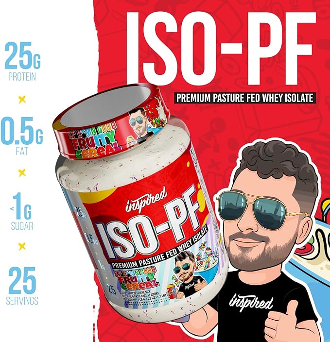 Inspired Nutraceuticals ISO-PF Grass Fed Whey Protein Isolate Free from Hormones GMOs and Antibiotics - Fruity Cereal (27.5 Ounces)