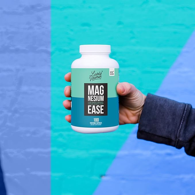 Lively Vitamin Co. Magnesium Ease - Chelated - Highly Bioavailable - Tension - Stress - Nerves - Immune Function - RLS - Gluten Dairy Soy Free - Non-GMO - 360 Vegan Capsules