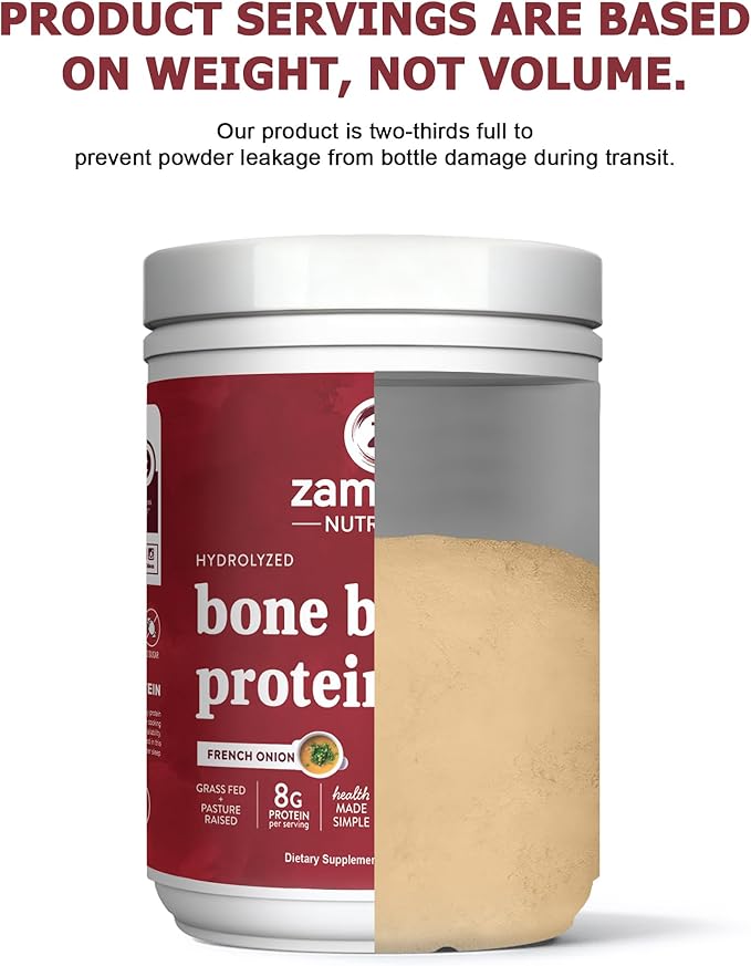 Zammex Beef Bone Broth Protein Powder - Grass-Fed Hydrolyzed Collagen Supports Hair Skin and Joint &amp Bone Health Pasture Raised Keto Paleo Friendly 30 Servings- French Onion