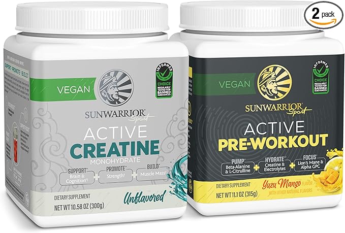 Active Preworkout Hydration Blend &amp Creatine Monohydrate Powder Set | Bundle &amp Save | Non-GMO Soy Dairy Filler &amp Gluten Free (60 Servings Unflavored Creatine 30 Servings Yuzu Mango Pre Wo