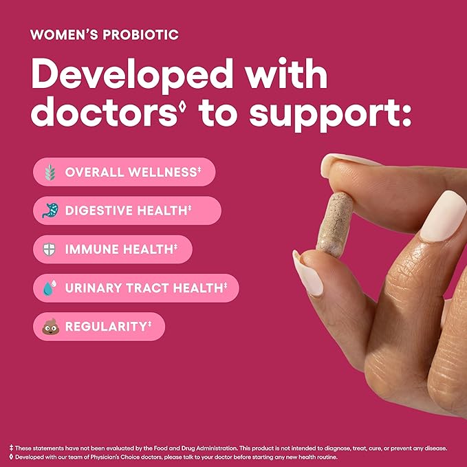 Physician's CHOICE Probiotics for Women - PH Balance Digestive UT &amp Feminine Health - 50 Billion CFU - 6 Unique Strains for Her - Organic Prebiotics Cranberry Extract+ - Women Probiotic - 30 C