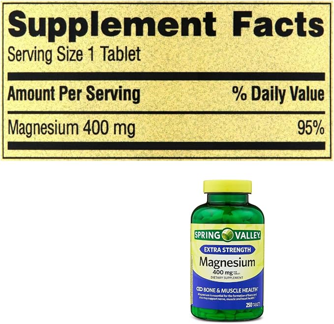 250 Count SPR -ing Valle Extra Strength Magnesium Oxide 400 mg – Over 8 Months of Supply (250 Days) + Vitamin Guide Included Muscle &amp Bone Health