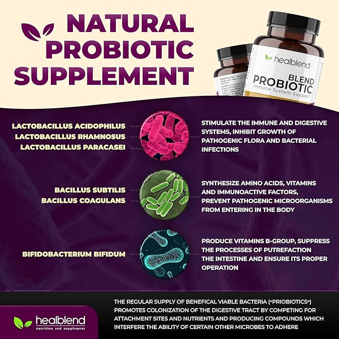 healblend Probiotic Caps Dietary Supplement Capsules Probiotic for Women and for Men Digestive Health Immune System Support Non-GMO Gluten-Free 120 Veg Caps (3)