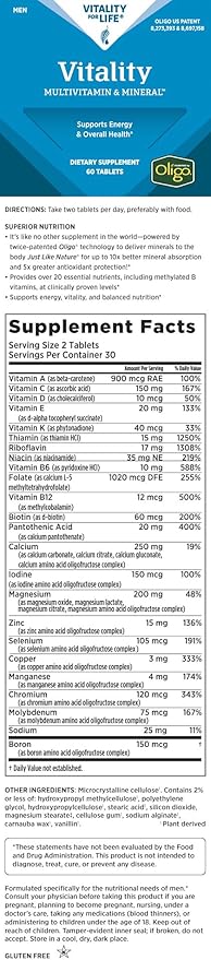 Melaleuca Multivitamin &amp Mineral Supplement for Men Powered by Oligo (60 Tablets) — Supports Energy &amp Overall Health / Organically Bound for Maximum Absorption and Antioxidant Protection
