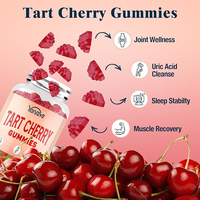 3300mg Tart Cherry Gummies for Uric Acid Cleanse Sleep Gout Joint &amp Kidney Support – Tart Cherry Extract with Celery Seed Melatonin Vitamin C – Detox &amp Antioxidant – Mixed Berry Flavor 1